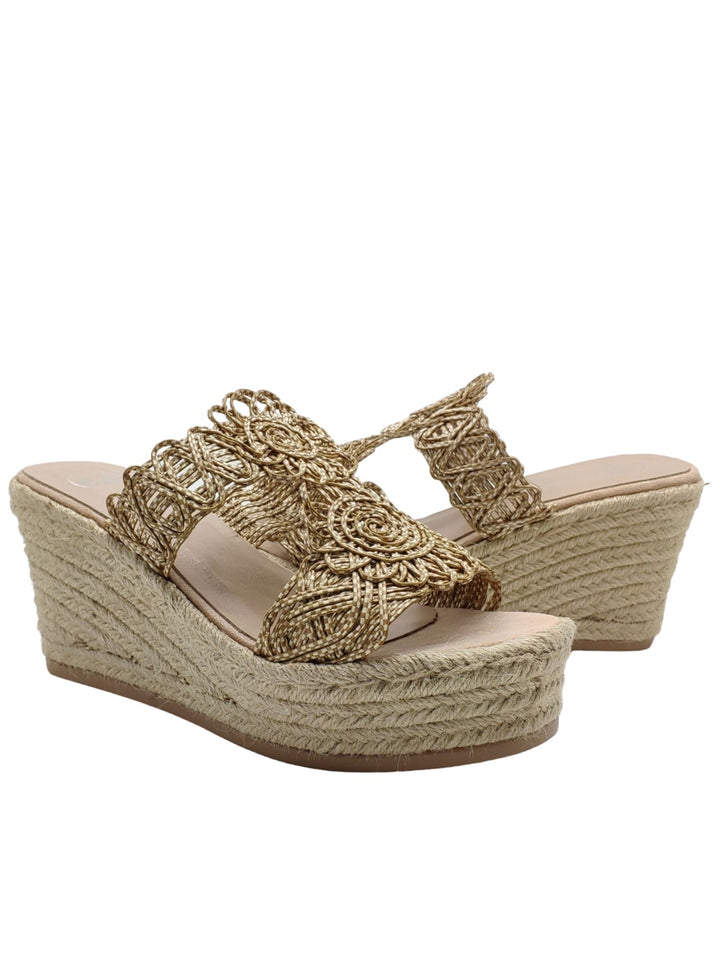 Spatarella Calzature Donna Sandali in Tessuto Beige con Zeppa Alta in Corda Hotsell