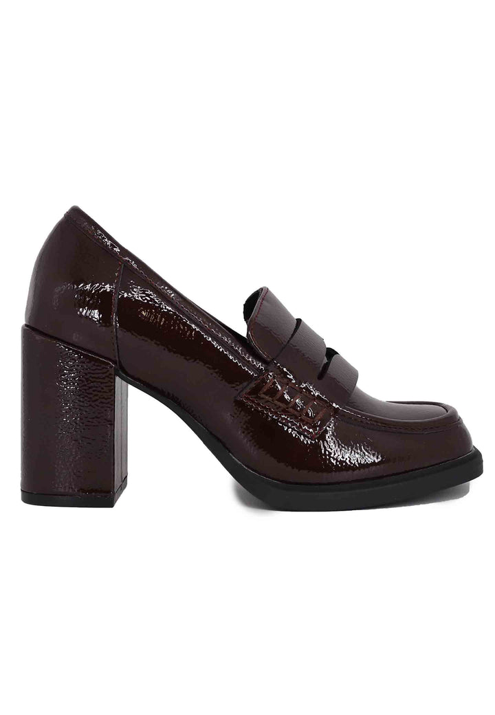 Spatarella Mocassini donna in vernice bordeaux con tacco alto e punta tonda Vendite Flash