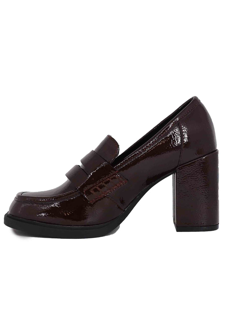 Spatarella Mocassini donna in vernice bordeaux con tacco alto e punta tonda Vendite Flash