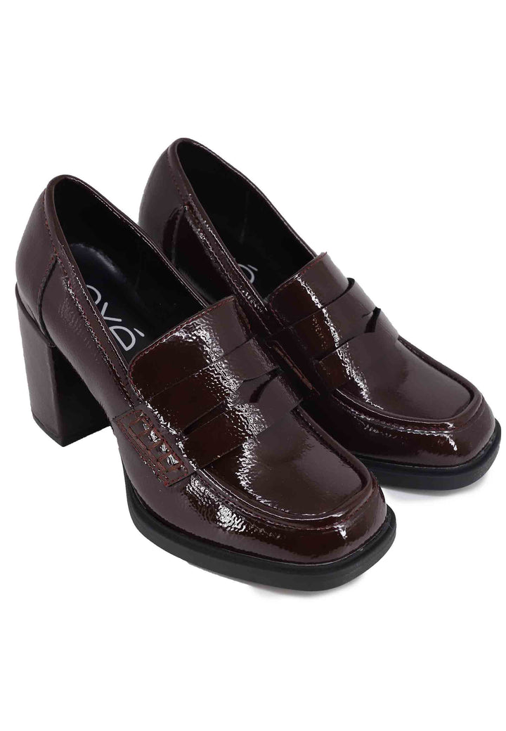 Spatarella Mocassini donna in vernice bordeaux con tacco alto e punta tonda Vendite Flash