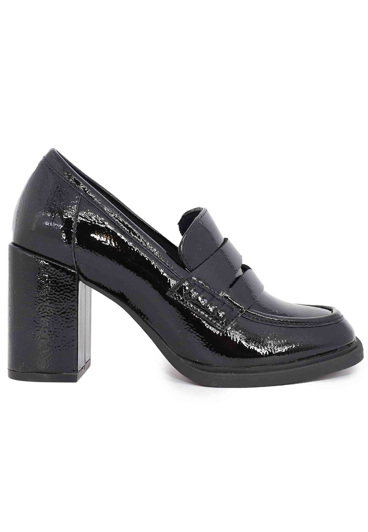 Spatarella Mocassini donna in vernice nera con tacco alto e punta tonda Negozio