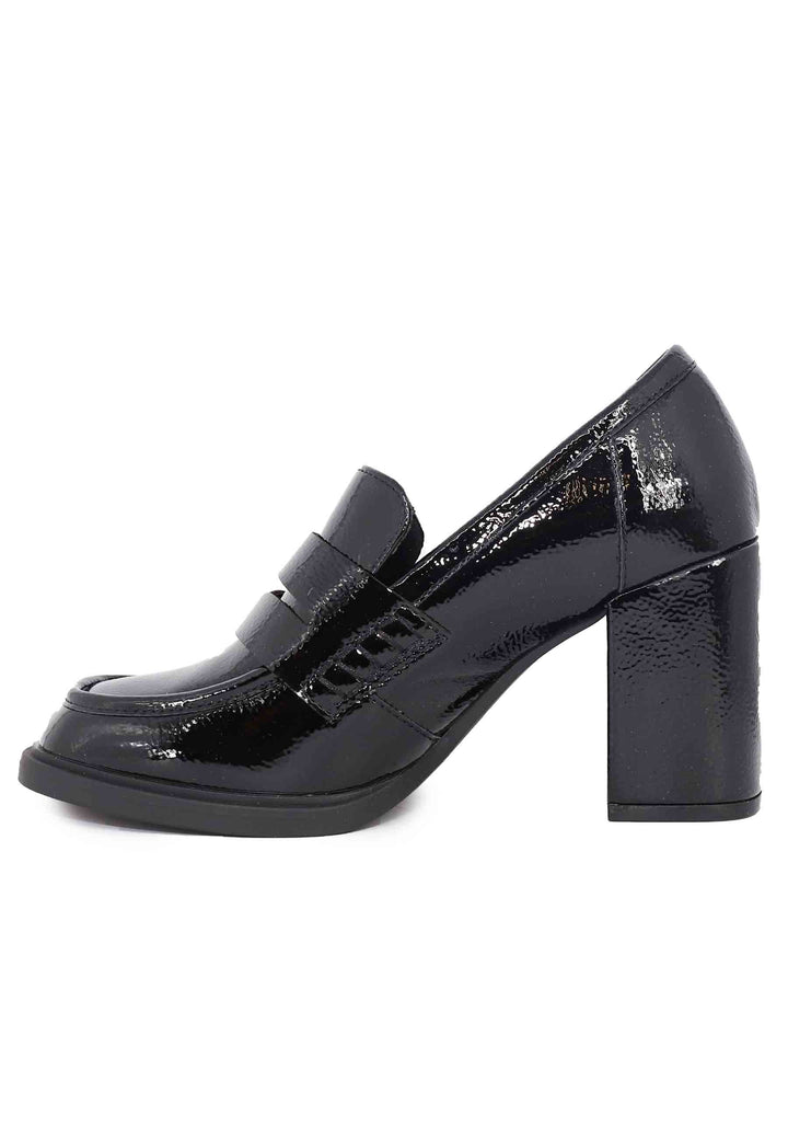 Spatarella Mocassini donna in vernice nera con tacco alto e punta tonda Negozio
