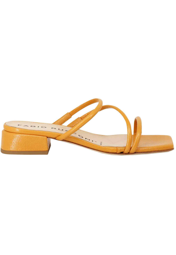 Spatarella Sandali donna in pelle senape con tacco basso e punta quadra Italy