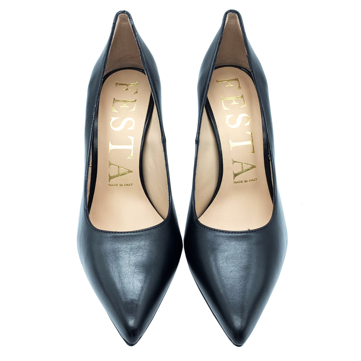 Spatarella Calzature Donna Décolleté In Pelle Blu Con Tacco A Spillo Nuovo