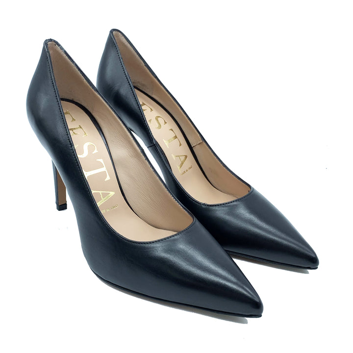 Spatarella Calzature Donna Décolleté In Pelle Blu Con Tacco A Spillo Nuovo