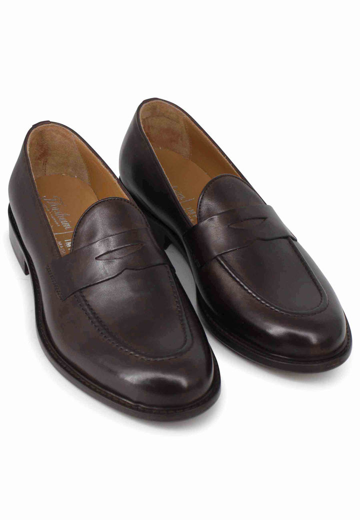 Spatarella Mocassini uomo in pelle marrone con suola in cuoio Pezzi Unici