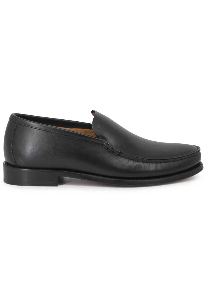 Spatarella Mocassini uomo in pelle nera con patta liscia e suola in cuoio cucita Soddisfazione Garantita