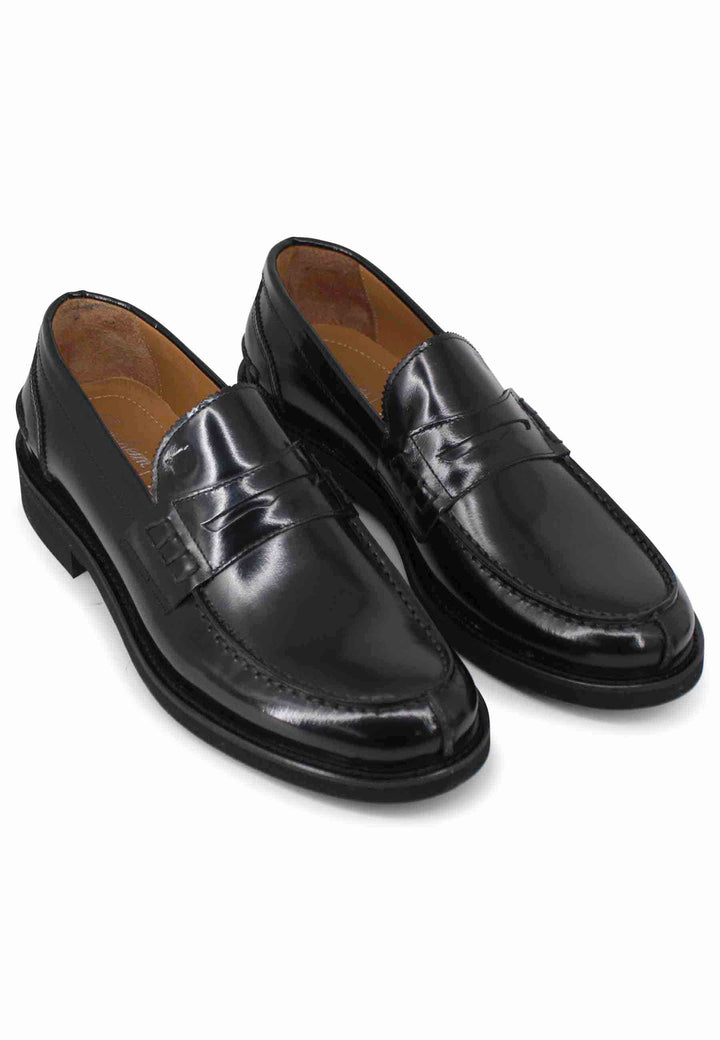 Spatarella Mocassini uomo in pelle nera con suola cucita in gomma ultra leggera Qualità Garantita
