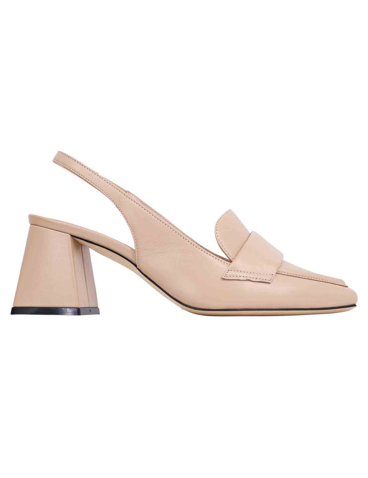 Spatarella Decollete slingback donna in pelle cipria con punta quadra Saldi Di Fabbrica