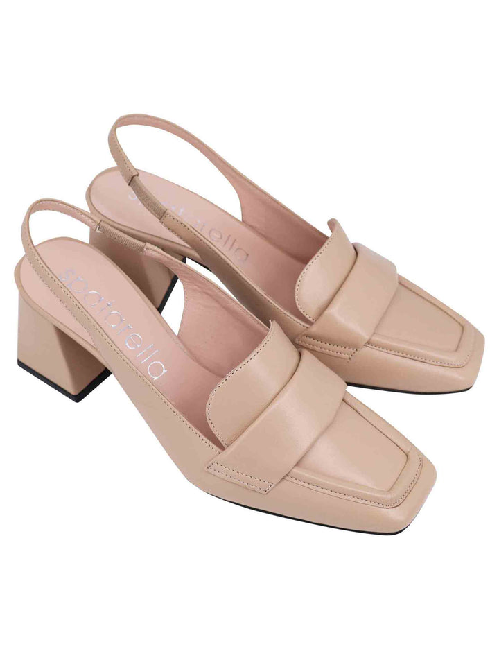 Spatarella Decollete slingback donna in pelle cipria con punta quadra Saldi Di Fabbrica