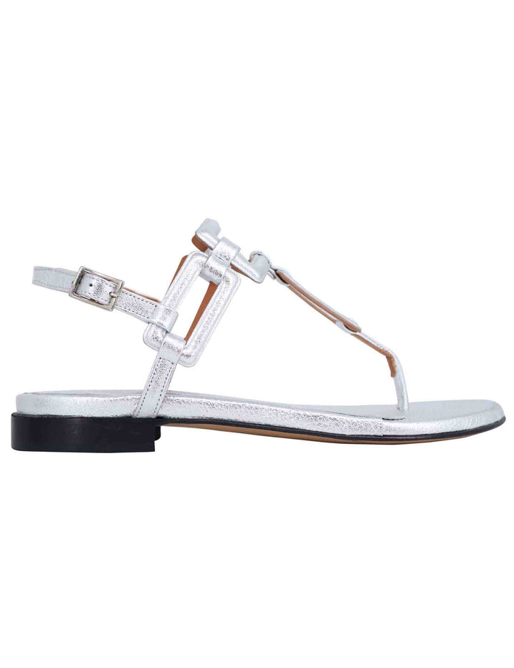 Spatarella Sandali flat slingback infradito donna in pelle laminata argento Vendite Flash