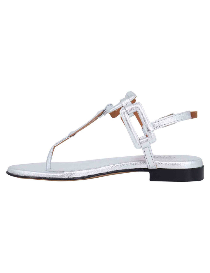 Spatarella Sandali flat slingback infradito donna in pelle laminata argento Vendite Flash
