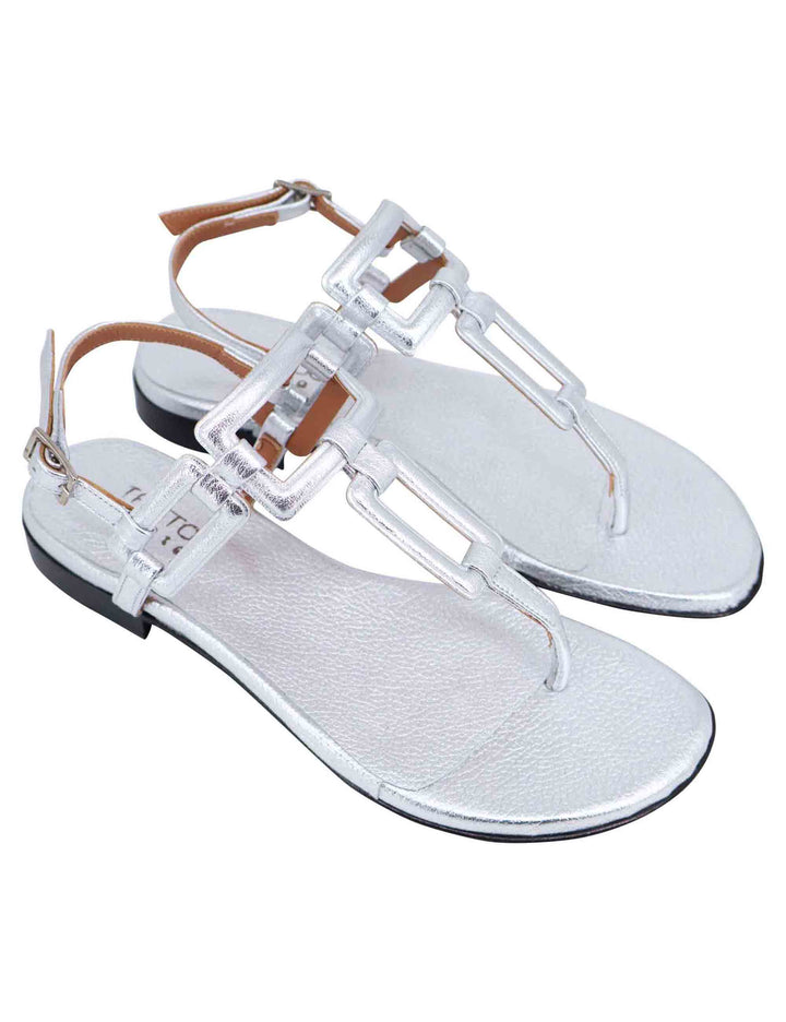 Spatarella Sandali flat slingback infradito donna in pelle laminata argento Vendite Flash