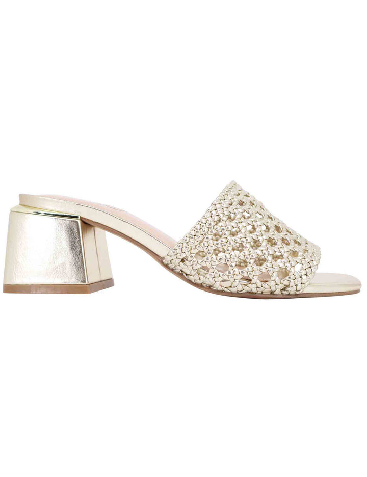 Spatarella Sandali donna in eco pelle oro intrecciata con punta quadra In Saldo