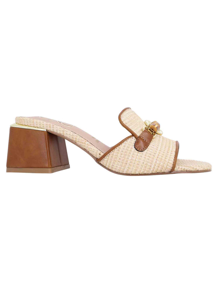Spatarella Sandali donna in tessuto beige e cuoio con morsetto 2025