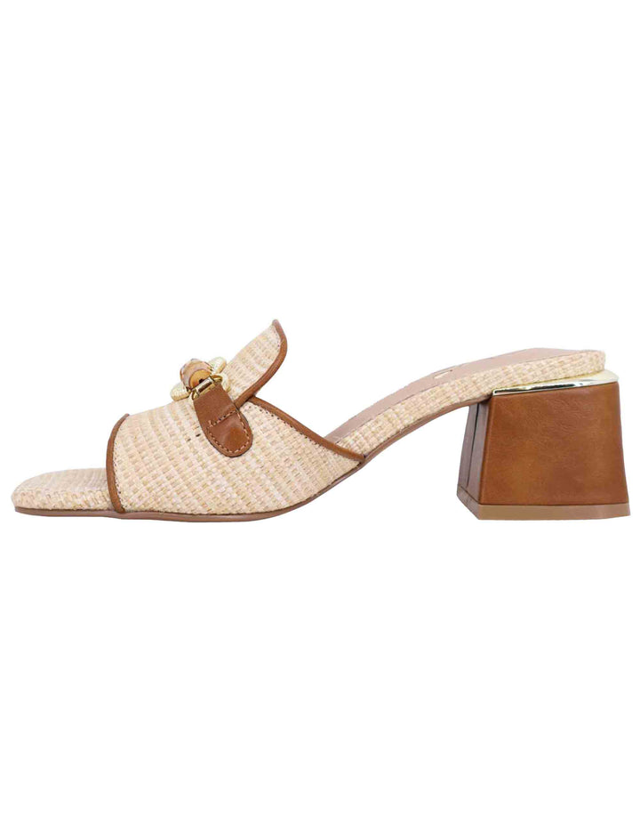 Spatarella Sandali donna in tessuto beige e cuoio con morsetto 2025
