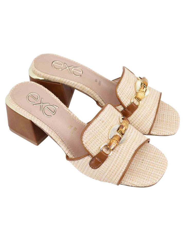 Spatarella Sandali donna in tessuto beige e cuoio con morsetto 2025