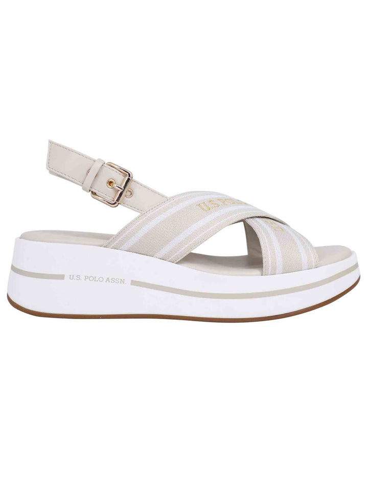Spatarella Sandali slingback donna in tessuto beige con zeppa in gomma In Linea