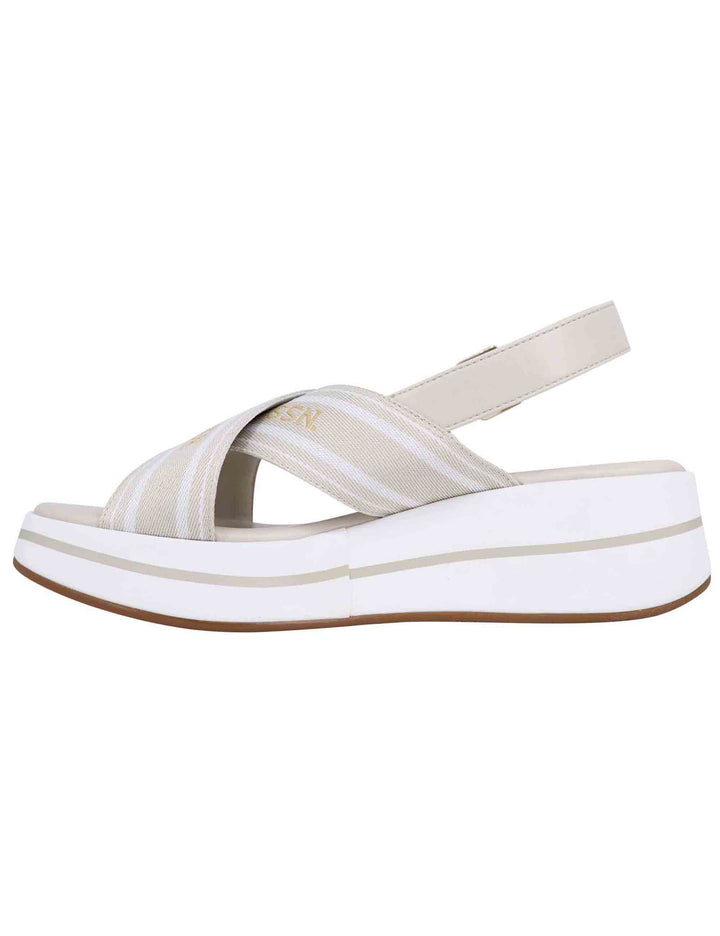 Spatarella Sandali slingback donna in tessuto beige con zeppa in gomma In Linea