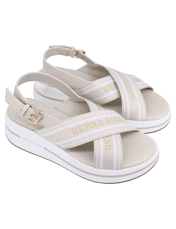 Spatarella Sandali slingback donna in tessuto beige con zeppa in gomma In Linea