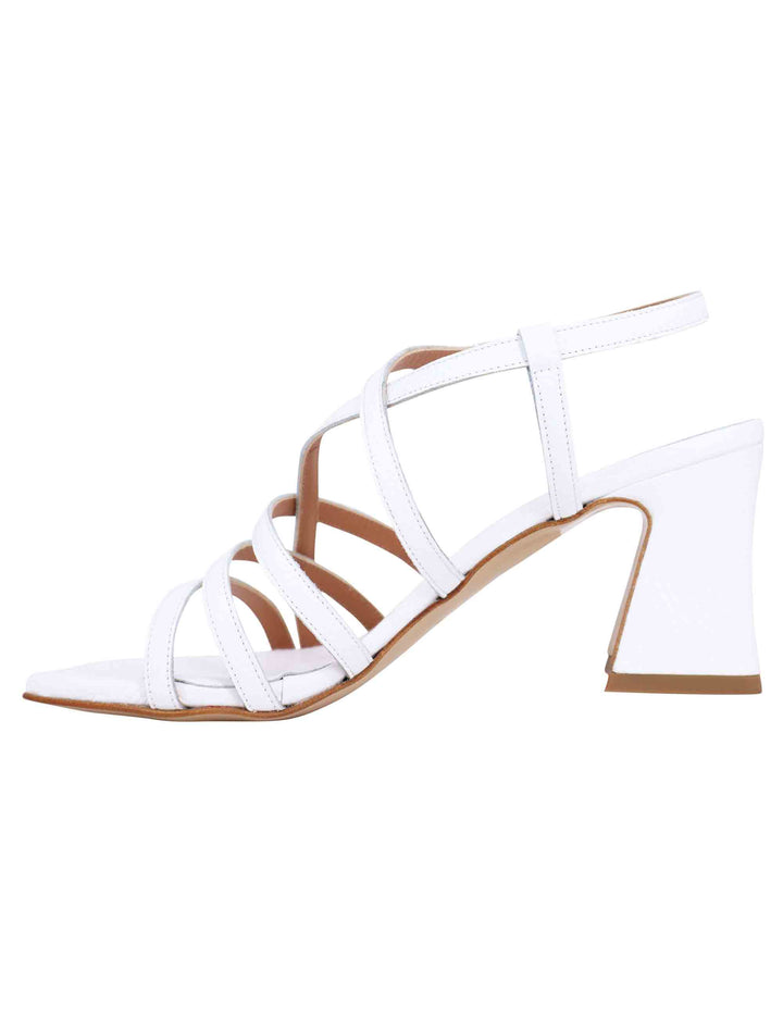 Spatarella Sandali slingback donna in pelle bianca con tacco alto e punta quadra Nuovo