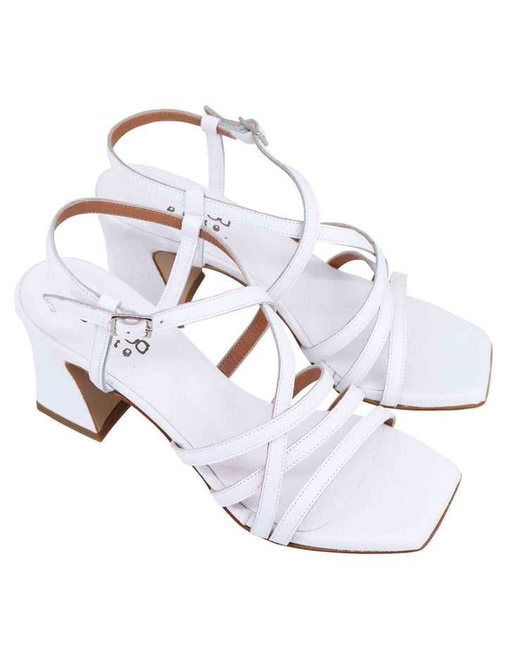 Spatarella Sandali slingback donna in pelle bianca con tacco alto e punta quadra Nuovo