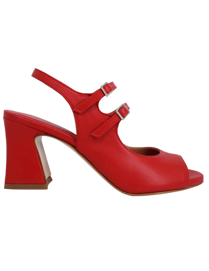 Spatarella Sandali slingback donna in pelle rossa con cinturini punta tonda e tacco alto Qualità