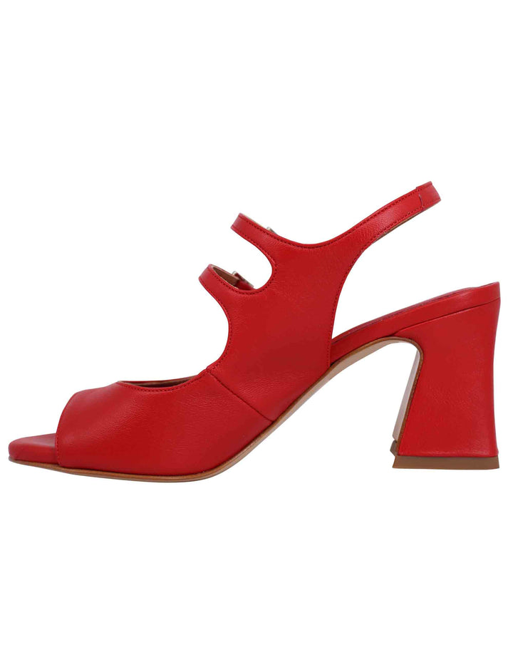 Spatarella Sandali slingback donna in pelle rossa con cinturini punta tonda e tacco alto Qualità