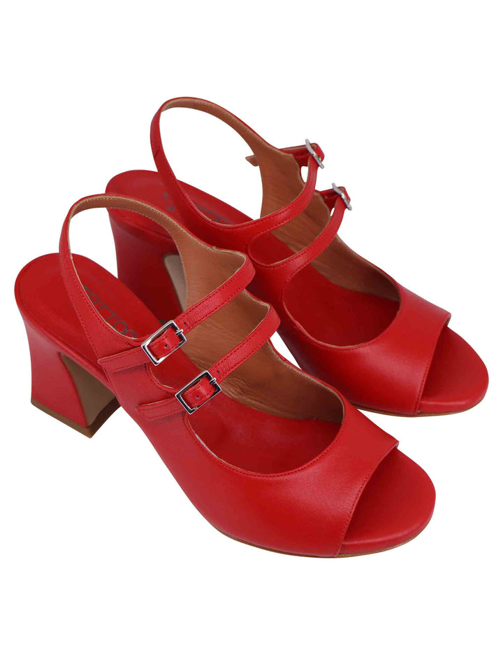 Spatarella Sandali slingback donna in pelle rossa con cinturini punta tonda e tacco alto Qualità