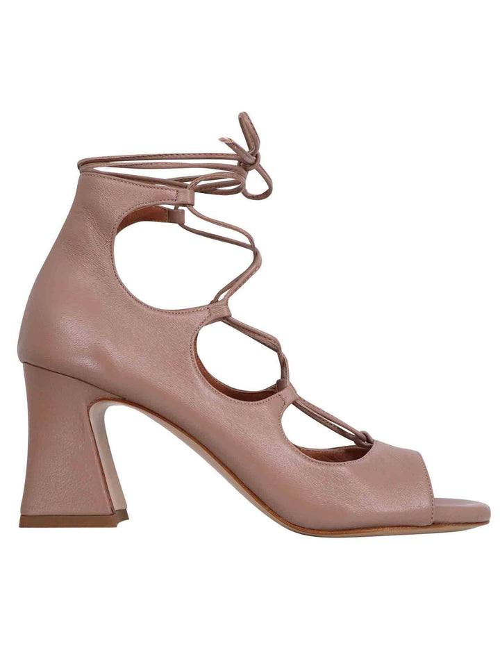Spatarella Sandali donna in pelle beige con lacci alla caviglia e tallone chiuso Vendita