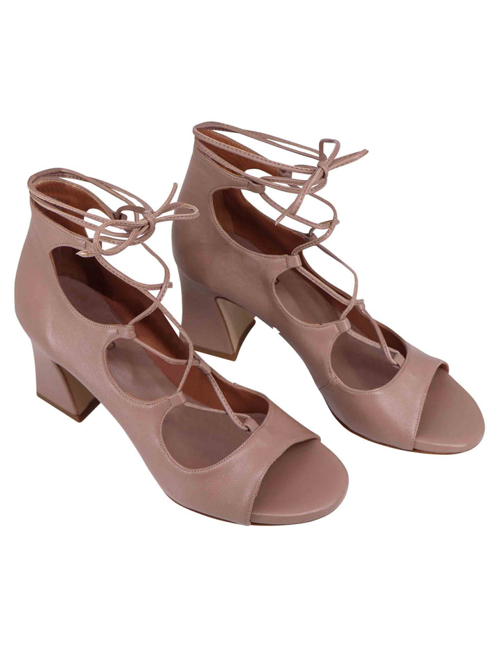 Spatarella Sandali donna in pelle beige con lacci alla caviglia e tallone chiuso Vendita