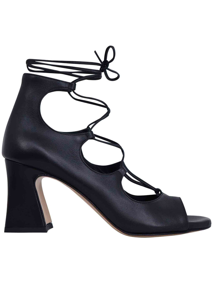 Spatarella Sandali donna in pelle nera con lacci alla caviglia e tallone chiuso Spedizione Gratuita