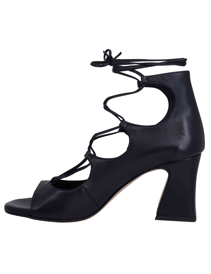 Spatarella Sandali donna in pelle nera con lacci alla caviglia e tallone chiuso Spedizione Gratuita