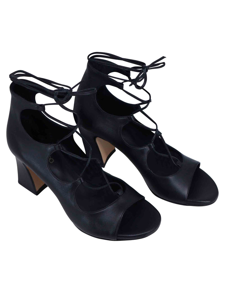 Spatarella Sandali donna in pelle nera con lacci alla caviglia e tallone chiuso Spedizione Gratuita