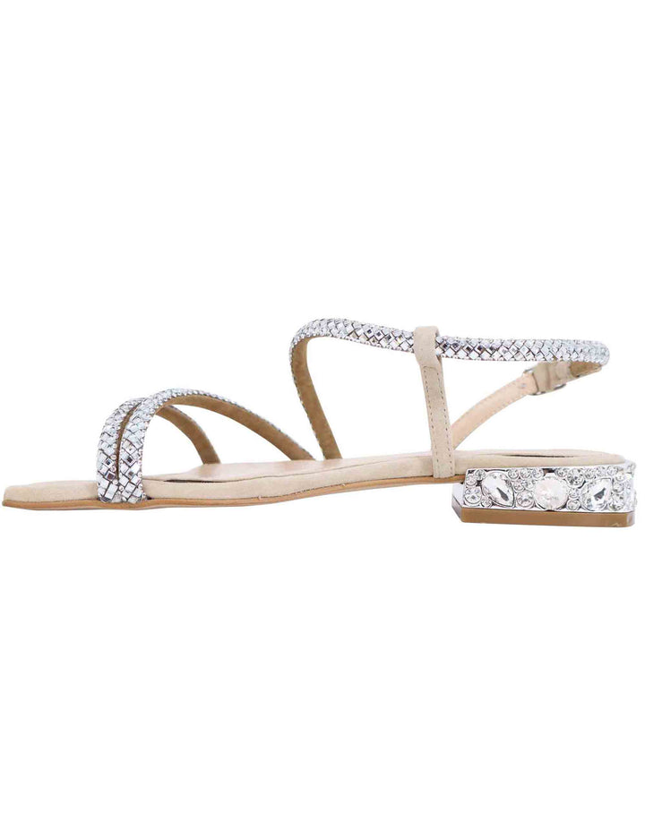 Spatarella Sandali bassi slingback donna in camoscio beige con strass e tacco gioiello Consegna Veloce