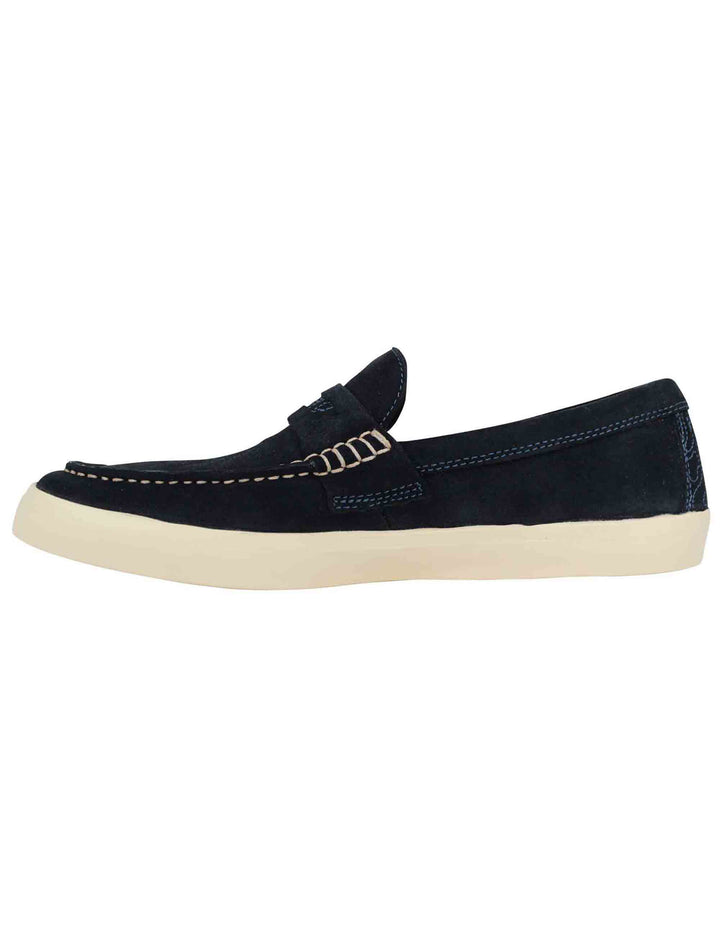 Spatarella Mocassini uomo Moki Suede in camoscio blu con suola in gomma bianca Outlet