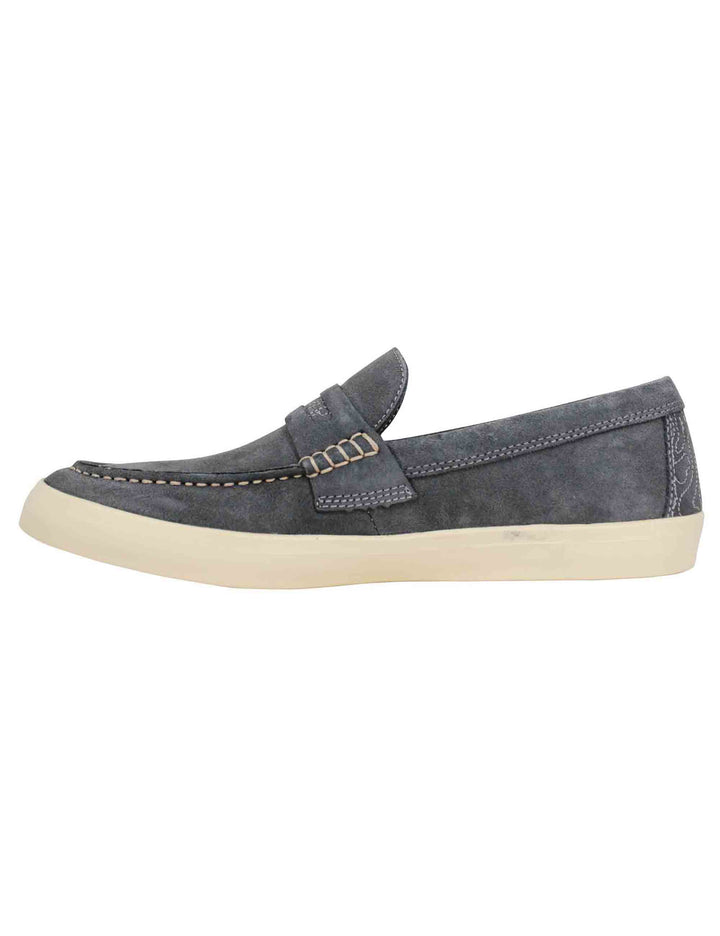 Spatarella Mocassini uomo Moki Suede in camoscio grigio con suola in gomma bianca In Vendita