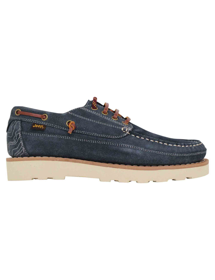 Spatarella Stringate uomo Hopi Suede in camoscio blu con lacci in cuoio e suola bianca Saldi