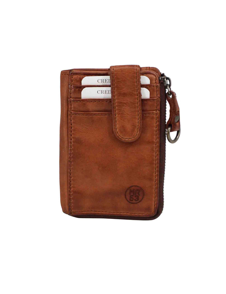 Spatarella Portacarte uomo con zip in pelle vintage cuoio Vendita Calda