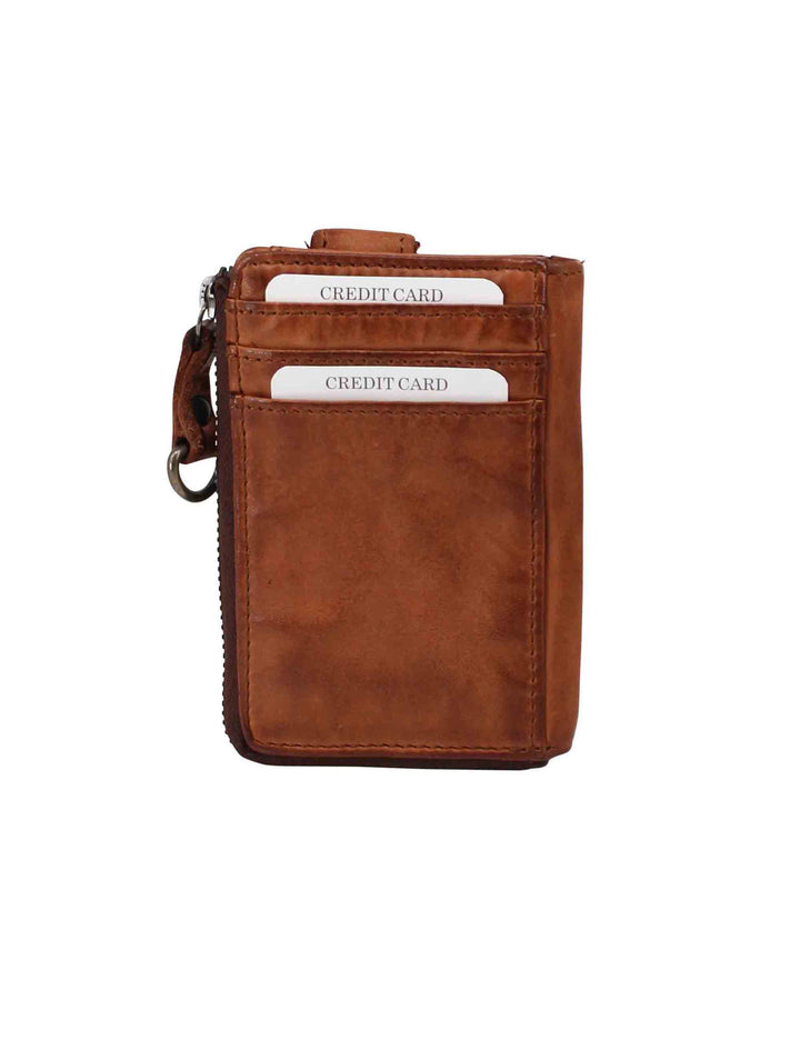 Spatarella Portacarte uomo con zip in pelle vintage cuoio Vendita Calda