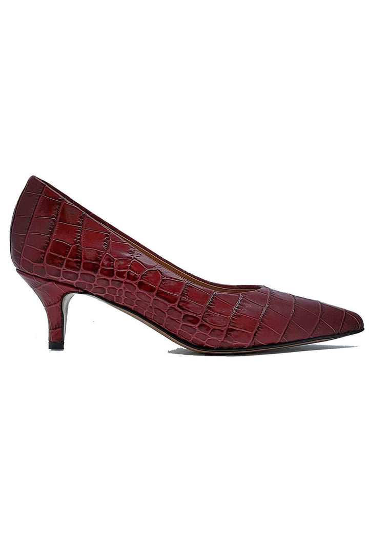 Spatarella Calzature Donna Décolleté in Pelle Stampta Cocco Rosso con Punta a Punta Italy