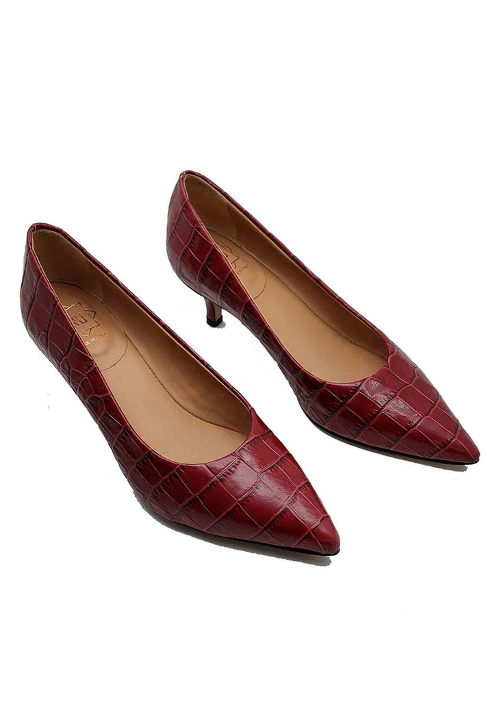Spatarella Calzature Donna Décolleté in Pelle Stampta Cocco Rosso con Punta a Punta Italy
