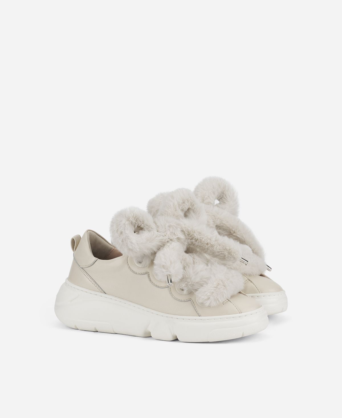 Agl Sneaker con lacci in pelliccia Avorio Fur Bubble Vendita