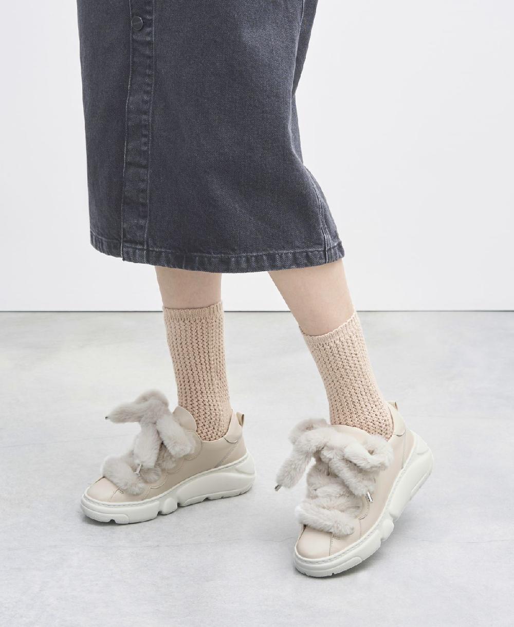 Agl Sneaker con lacci in pelliccia Avorio Fur Bubble Vendita
