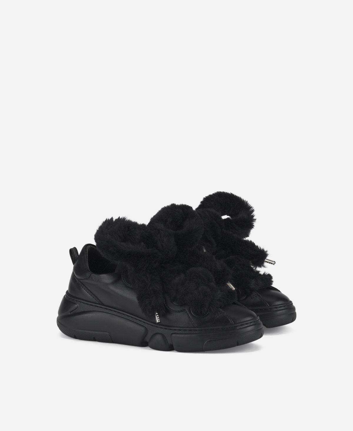 Agl Sneaker con lacci in pelliccia Nero Fur Bubble Promozione