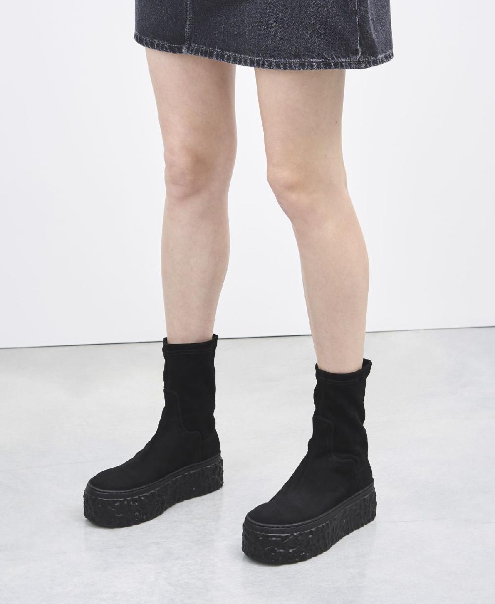 Agl Stivaletto in velour con platform Nero Magma Stretch Sconto