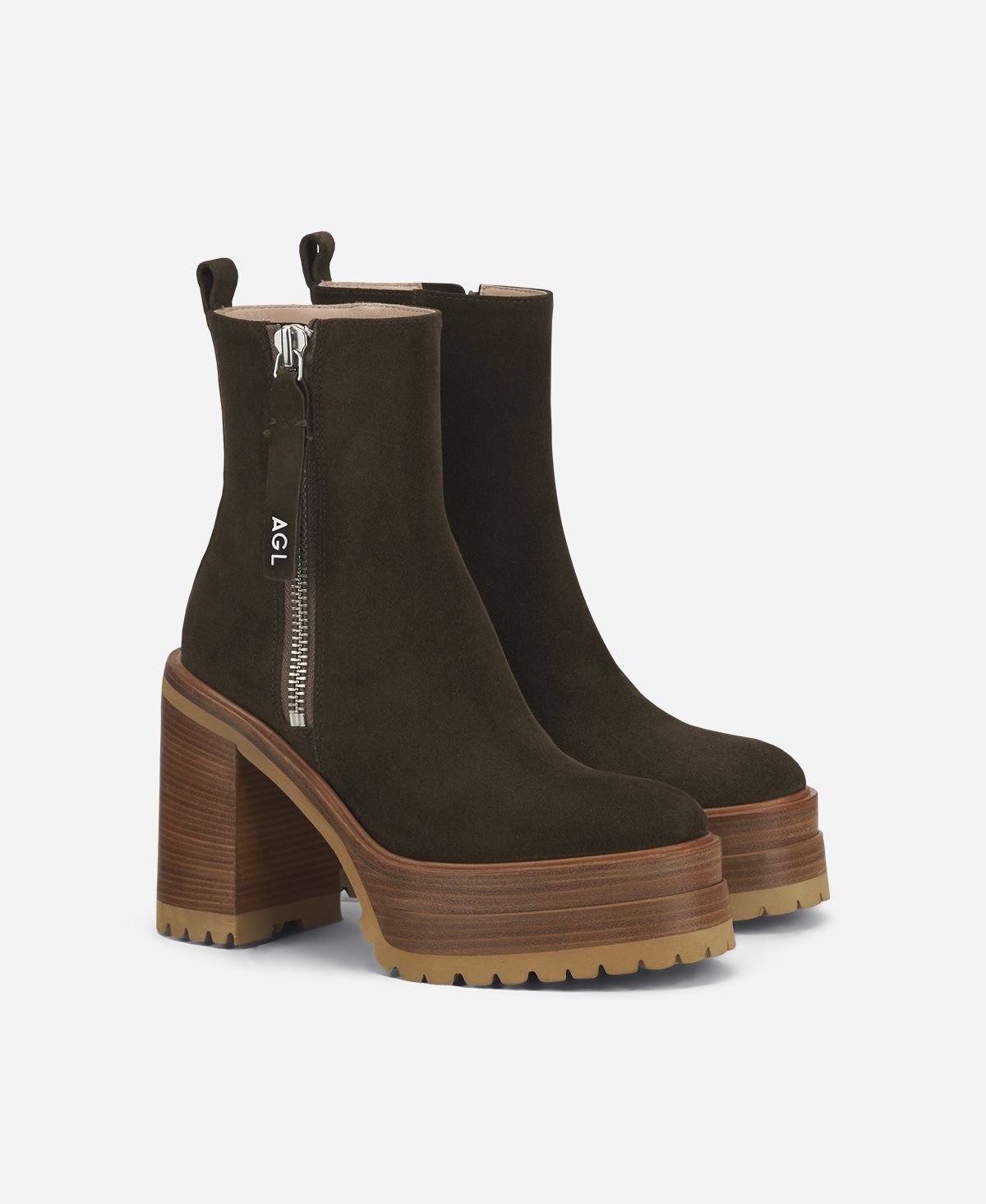 Agl Stivaletto con zip e plateau Brown Tora Spedizione Gratuita