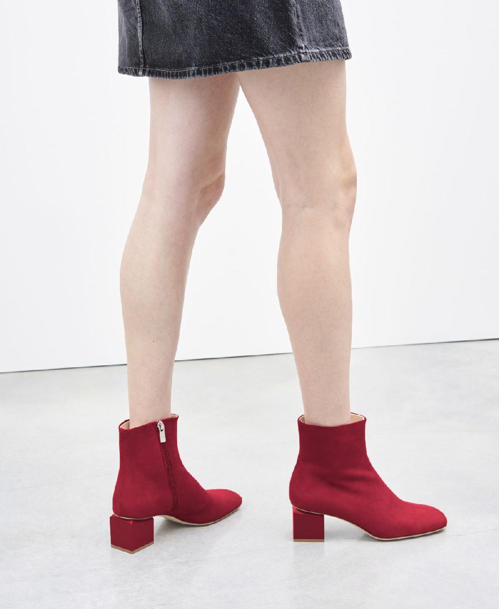 Agl Stivaletto in velour con tacco cubico Rosso Angie Pure Fino Al -60%