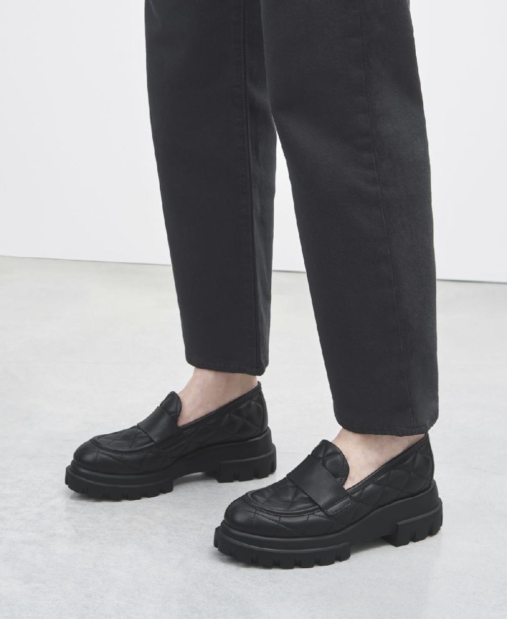 Agl Mocassino in pelle Nero Celeste Matelassé Vendita Calda