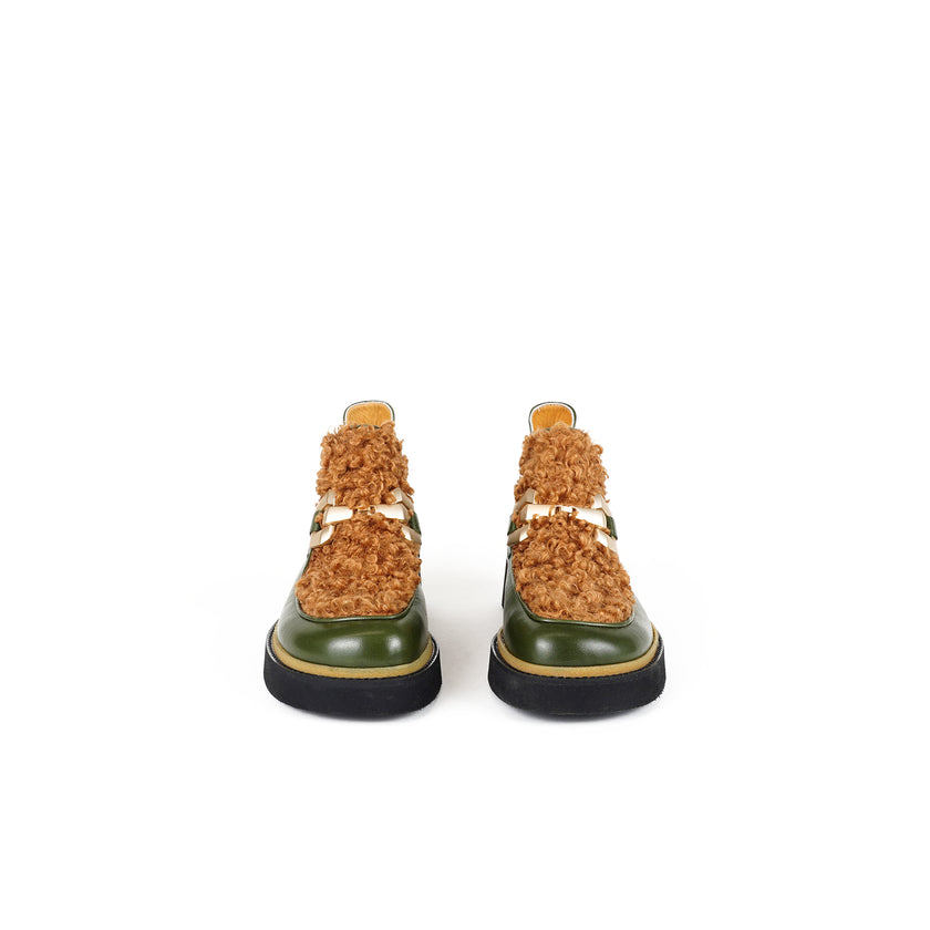 Viola Ricci Alice - Stivaletto in pelle Verde - astrakan miele Promozione
